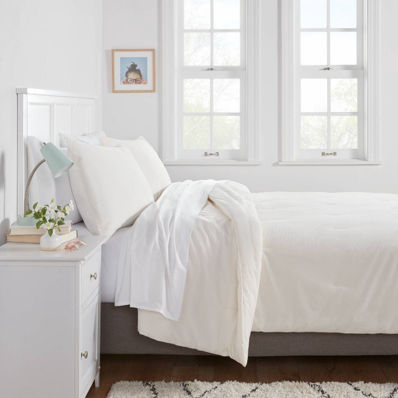 slide 2 of 3, Full/Queen Corduroy Plush Comforter Ivory - Room Essentials™, 1 ct