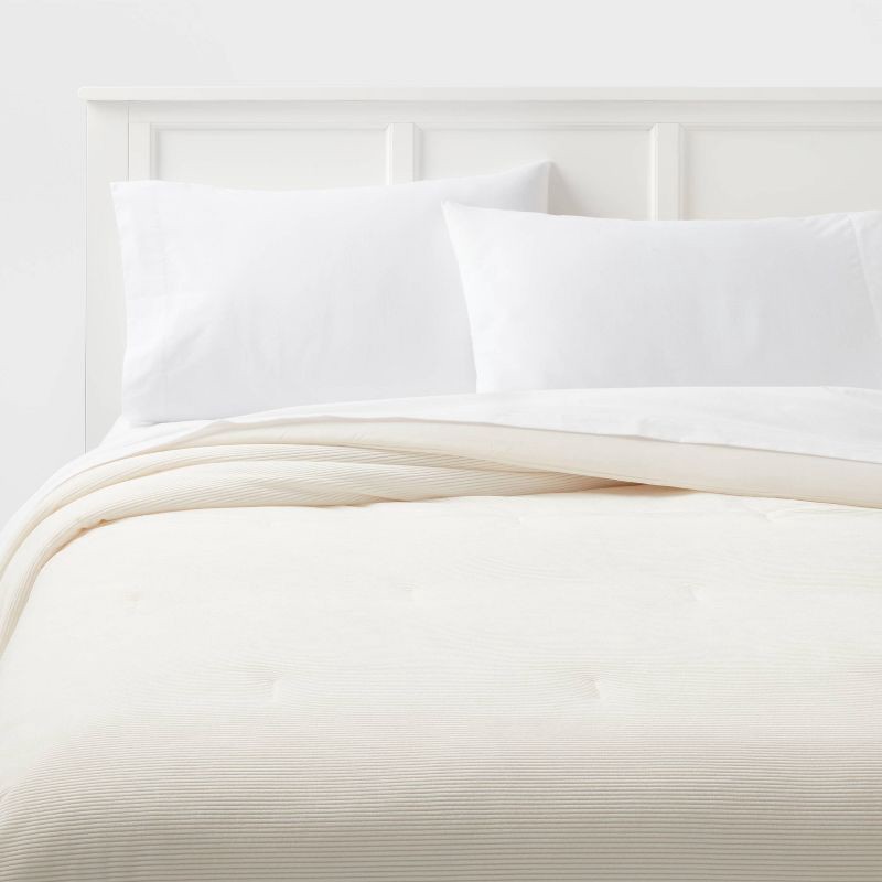 slide 1 of 3, Full/Queen Corduroy Plush Comforter Ivory - Room Essentials™, 1 ct