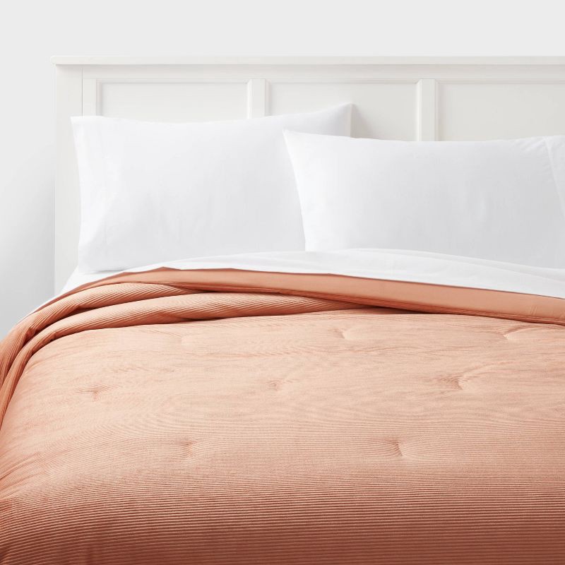 slide 1 of 4, Full/Queen Corduroy Plush Comforter Copper - Room Essentials™: Eco-Friendly, Teen-Friendly, Lightweight, 1 ct