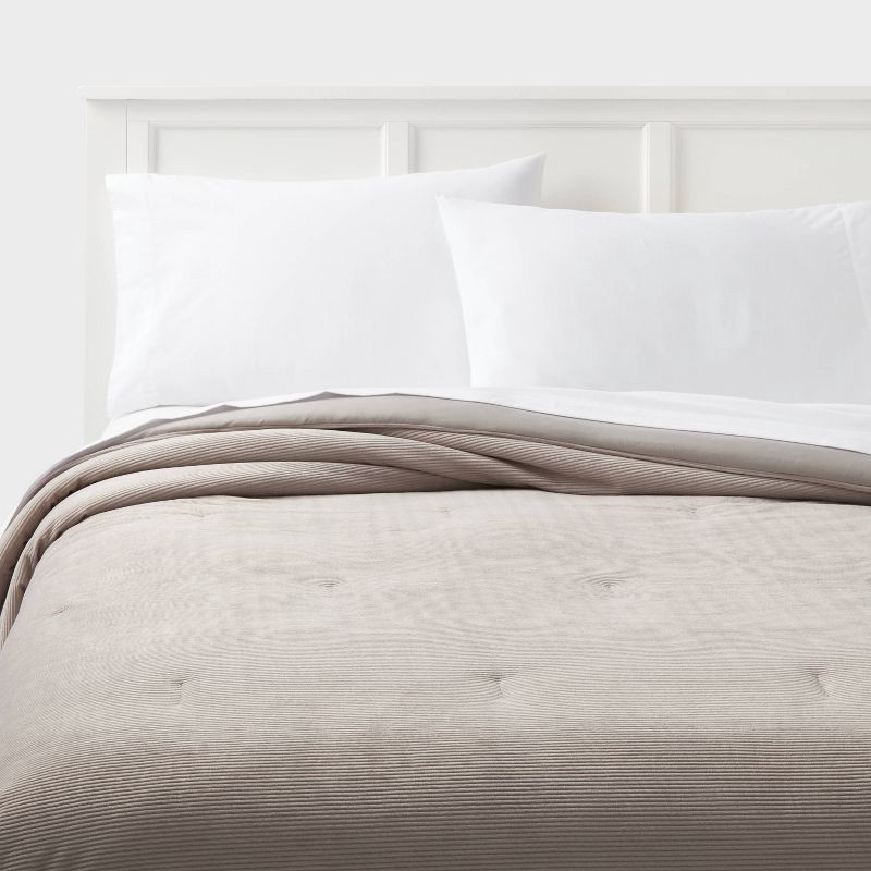 slide 1 of 3, Twin/Twin Extra Long Corduroy Plush Comforter Light Gray - Room Essentials™, 1 ct