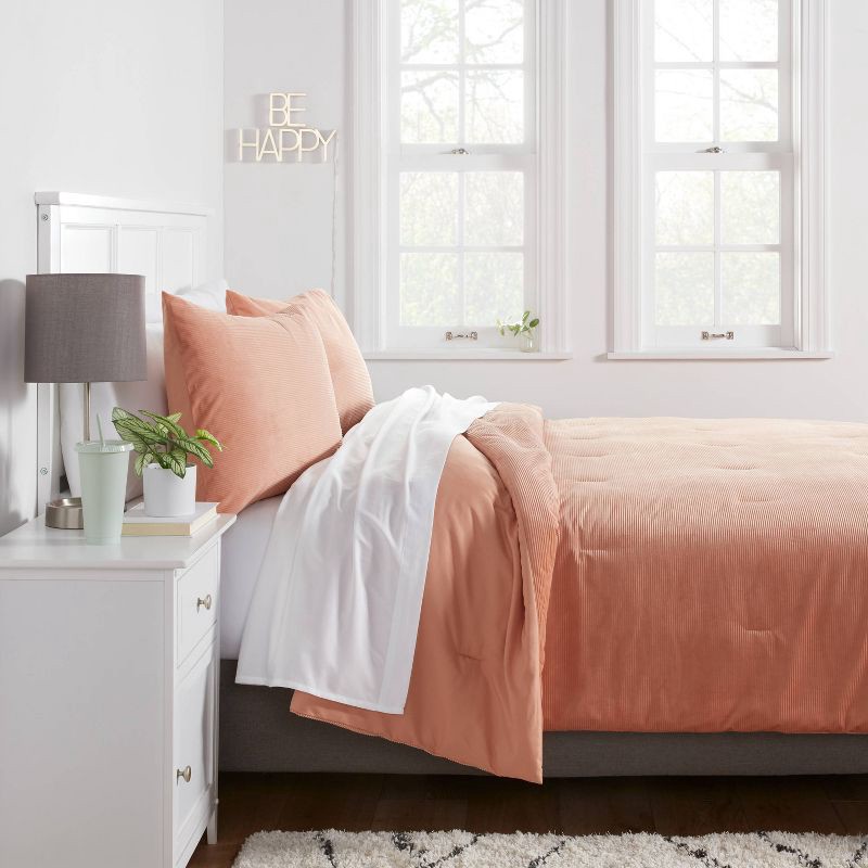 slide 2 of 4, Twin/Twin Extra Long Corduroy Plush Comforter Copper - Room Essentials™: Eco-Friendly, Lightweight Duvet Insert for Dorm, 1 ct