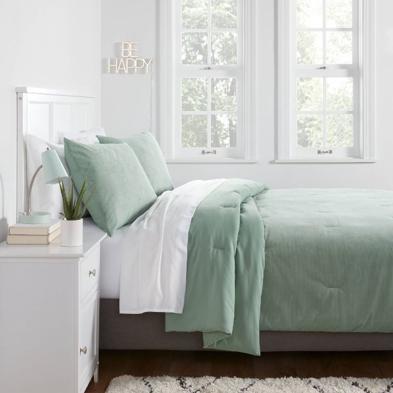 slide 2 of 3, Full/Queen Corduroy Plush Comforter Sage Green - Room Essentials™: Eco-Friendly, Teen Bedding, Machine Washable, 1 ct