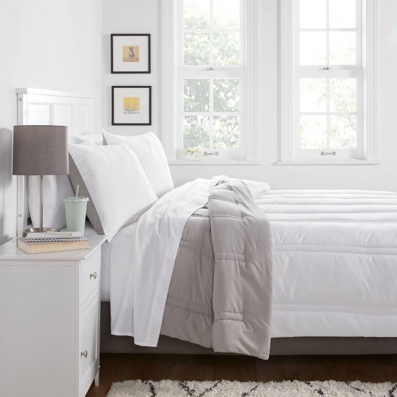 slide 2 of 4, King Lofty Microfiber Comforter White - Room Essentials™: Midweight, Plain Weave, Machine Washable, OEKO-TEX Certified, 1 ct