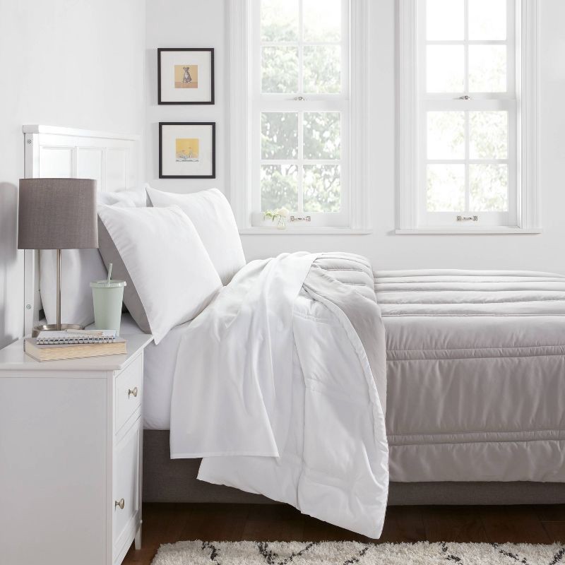 slide 3 of 4, King Lofty Microfiber Comforter White - Room Essentials™: Midweight, Plain Weave, Machine Washable, OEKO-TEX Certified, 1 ct