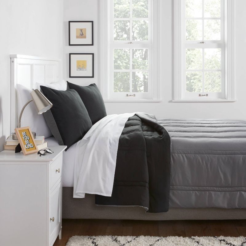 slide 3 of 4, King Lofty Microfiber Comforter Black - Room Essentials™: Midweight, Plain Weave, Machine Washable, OEKO-TEX Certified, 1 ct