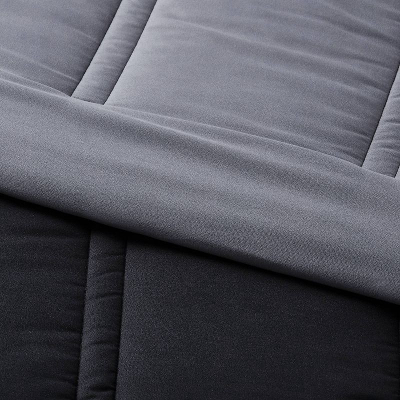 slide 4 of 4, Twin/Twin Extra Long Lofty Microfiber Comforter Black - Room Essentials™: Midweight, Plain Weave, Machine Washable, 1 ct