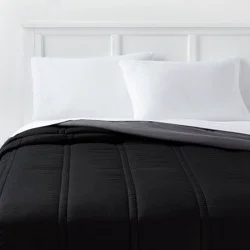 Twin/Twin Extra Long Lofty Microfiber Comforter Black - Room Essentials™: Midweight, Plain Weave, Machine Washable