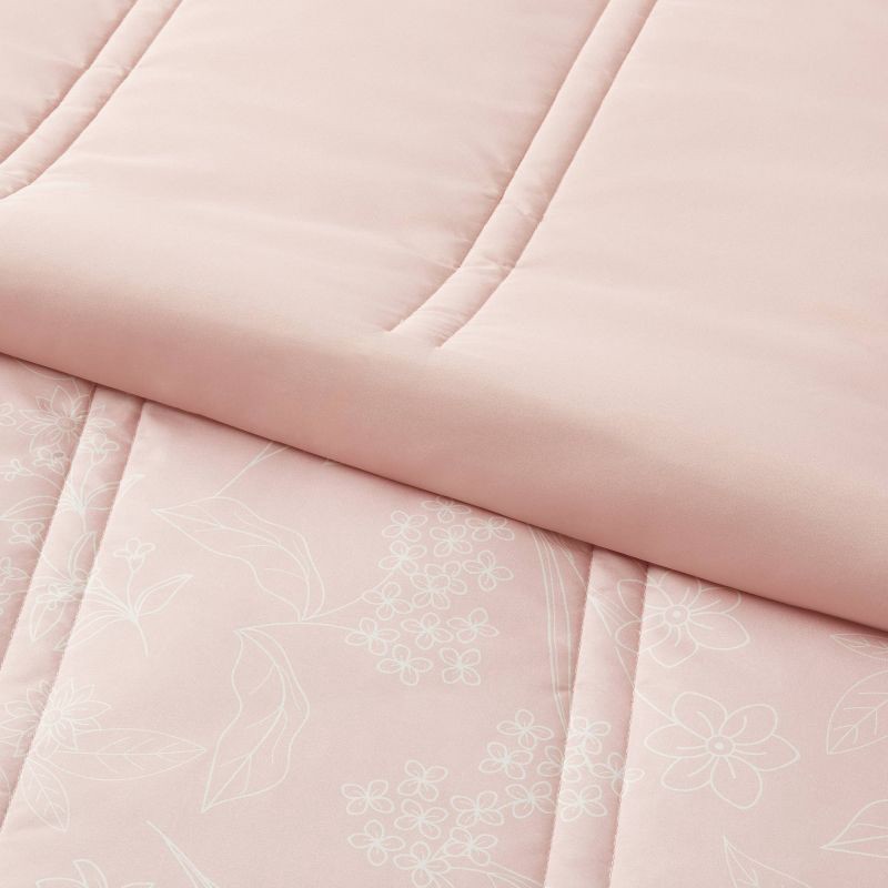 slide 4 of 4, Full/Queen Lofty Microfiber Printed Comforter Light Pink/White Floral - Room Essentials™: Year-Round Bedding, Channel Quilting, 1 ct