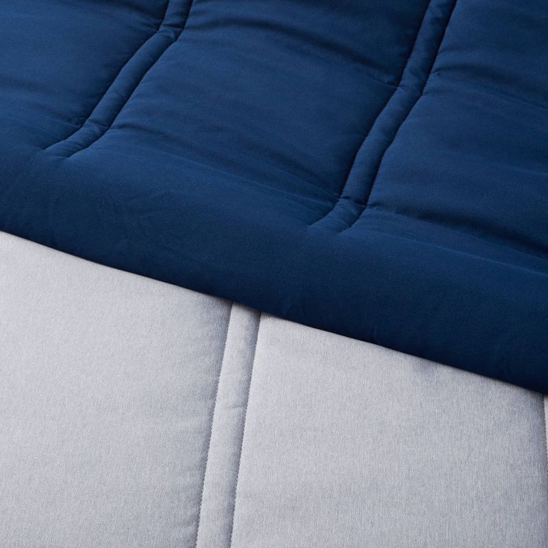 slide 4 of 4, Full/Queen Lofty Microfiber Comforter Dark Blue Denim Heather - Room Essentials™, 1 ct