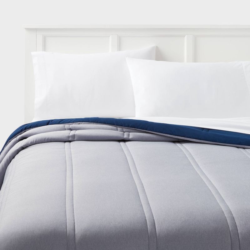 slide 1 of 4, Full/Queen Lofty Microfiber Comforter Dark Blue Denim Heather - Room Essentials™, 1 ct