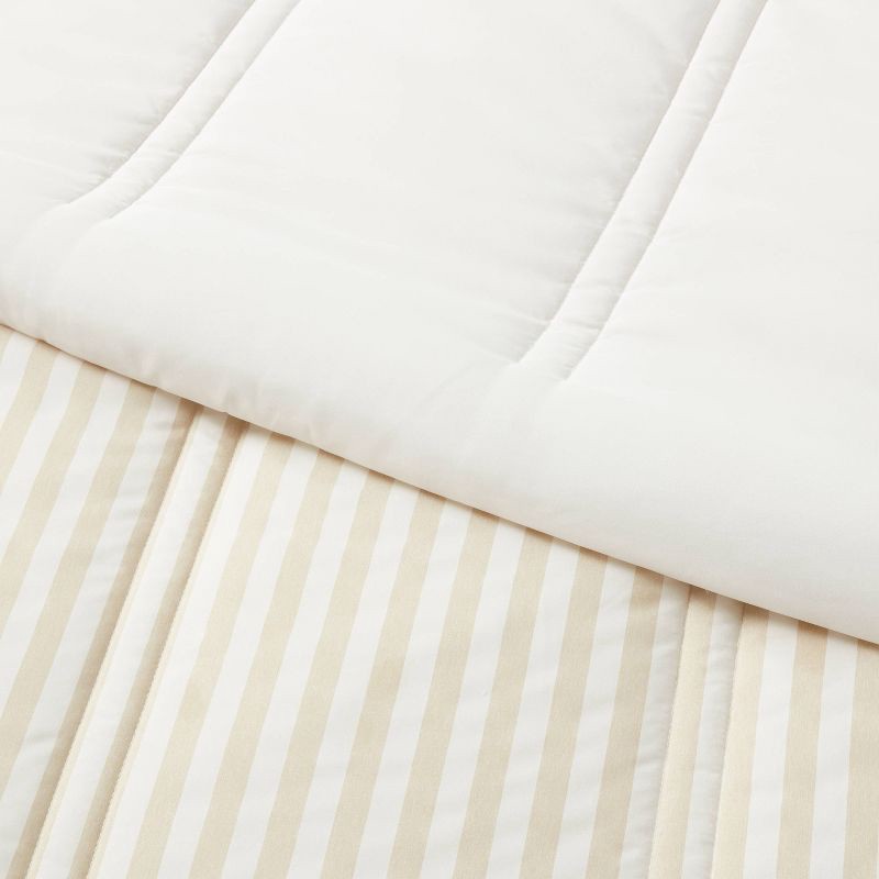 slide 4 of 4, Full/Queen Lofty Microfiber Printed Comforter Khaki/White Striped - Room Essentials™: Year-Round Bedding, Teen-Friendly, OEKO-TEX Certified, 1 ct