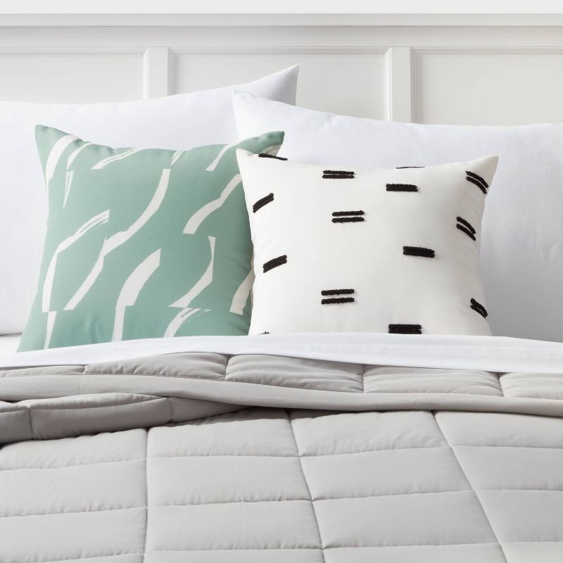 slide 2 of 3, Square Decorative Pillow White/Black - Room Essentials™: Canvas Texture, Recycled Polyester, Indoor Abstract Design, 1 ct