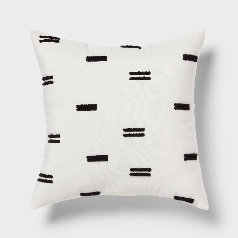 slide 1 of 3, Square Decorative Pillow White/Black - Room Essentials™: Canvas Texture, Recycled Polyester, Indoor Abstract Design, 1 ct