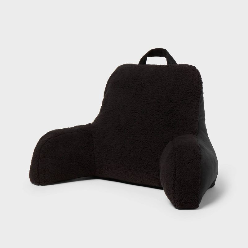 slide 3 of 4, Faux Shearling Bed Rest Black - Room Essentials™: Comfort Support Pillow for Dorm, Indoor/Outdoor Use, 1 ct