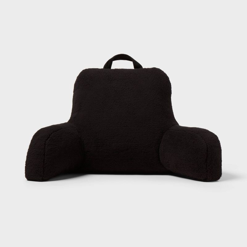 slide 1 of 4, Faux Shearling Bed Rest Black - Room Essentials™: Comfort Support Pillow for Dorm, Indoor/Outdoor Use, 1 ct