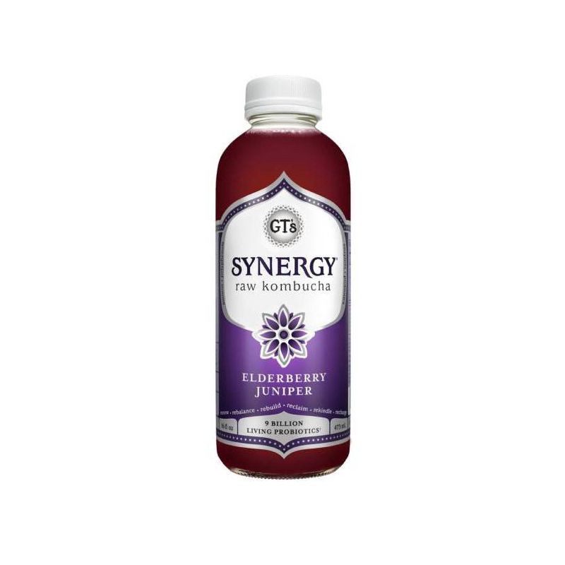 slide 1 of 3, GT's Synergy Elderberry Juniper Raw Kombucha - 16 fl oz, 16 fl oz