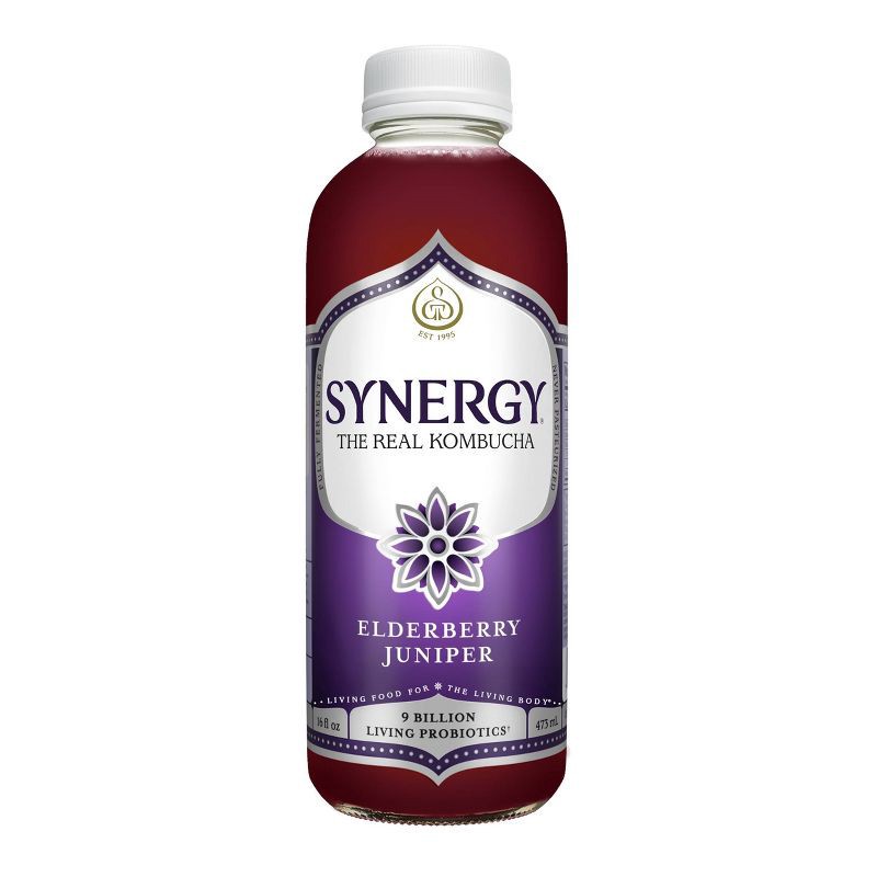 slide 1 of 6, GT's Synergy Elderberry Juniper Organic Raw Kombucha – 16 fl oz, 16 fl oz