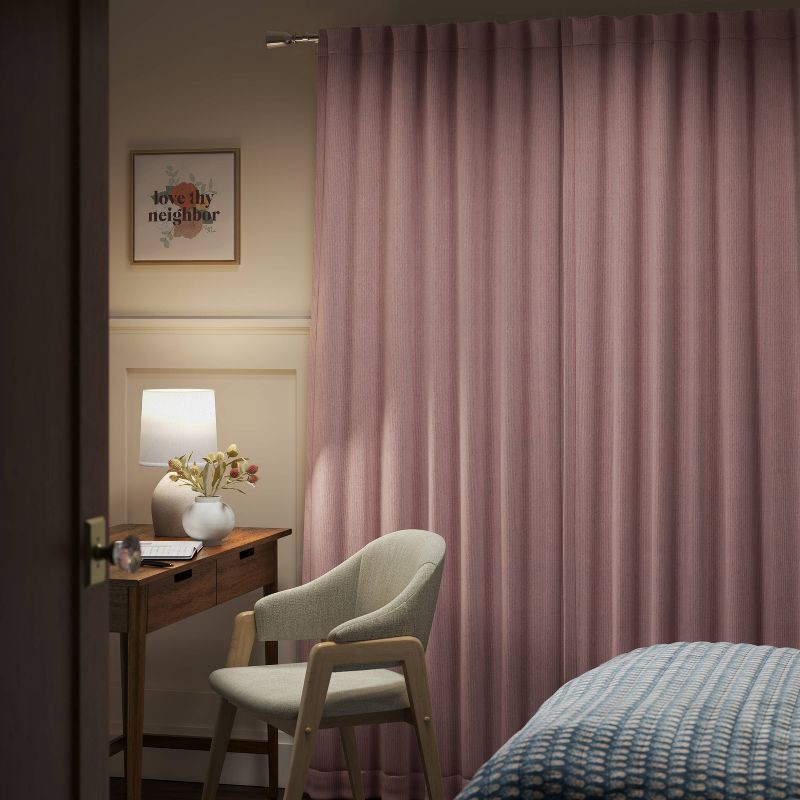 slide 3 of 7, 50"x84" Blackout Corded Ribbed Curtain Panel Rose Pink - Threshold™: Recycled Polyester, Lined, Indoor Use, 1 ct