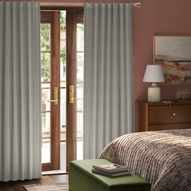 slide 2 of 7, 50"x84" Blackout Corded Ribbed Curtain Panel Gray - Threshold™: Woven Polyester, Stripe Pattern, OEKO-TEX Certified, 1 ct