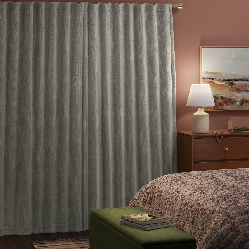 slide 3 of 7, 50"x84" Blackout Corded Ribbed Curtain Panel Gray - Threshold™: Woven Polyester, Stripe Pattern, OEKO-TEX Certified, 1 ct
