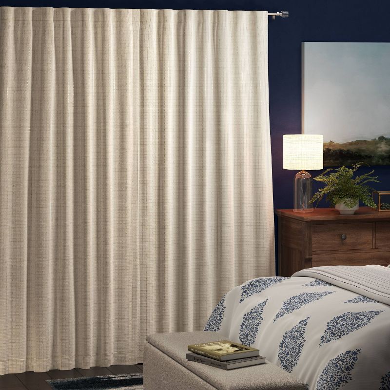 slide 3 of 7, 50"x63" Blackout Textured Plaid Curtain Panel Ivory - Threshold™: Room Darkening, OEKO-TEX Certified, Indoor Use, 1 ct
