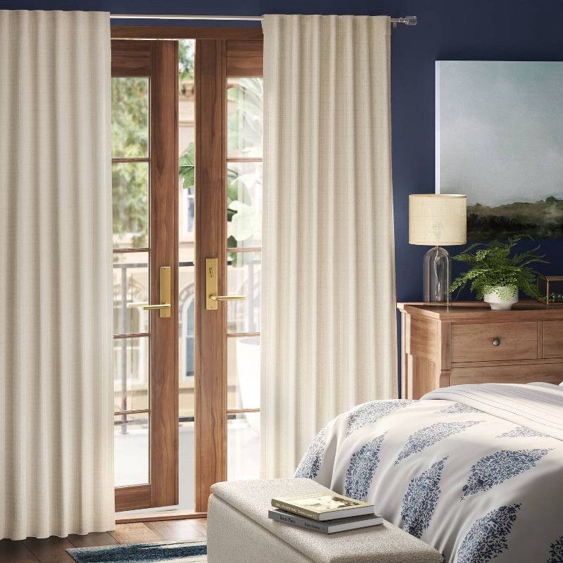 slide 2 of 7, 50"x84" Blackout Textured Plaid Curtain Panel Ivory - Threshold™, 1 ct