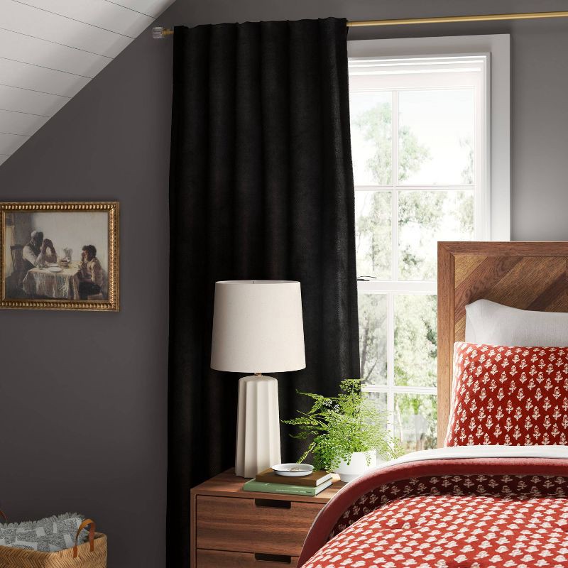 slide 2 of 7, 50"x84" Blackout Chenille Curtain Panel Black - Threshold™: Solid Polyester, Lined, Indoor Use, Back Tab, Rod Pocket, 1 ct