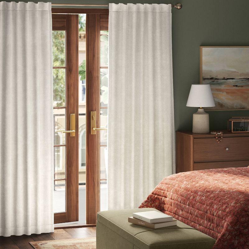 slide 2 of 7, 50"x84" Blackout Chenille Curtain Panel Ivory - Threshold™: Contemporary Lined Solid, Indoor Use, Back Tab, Rod Pocket, 1 ct