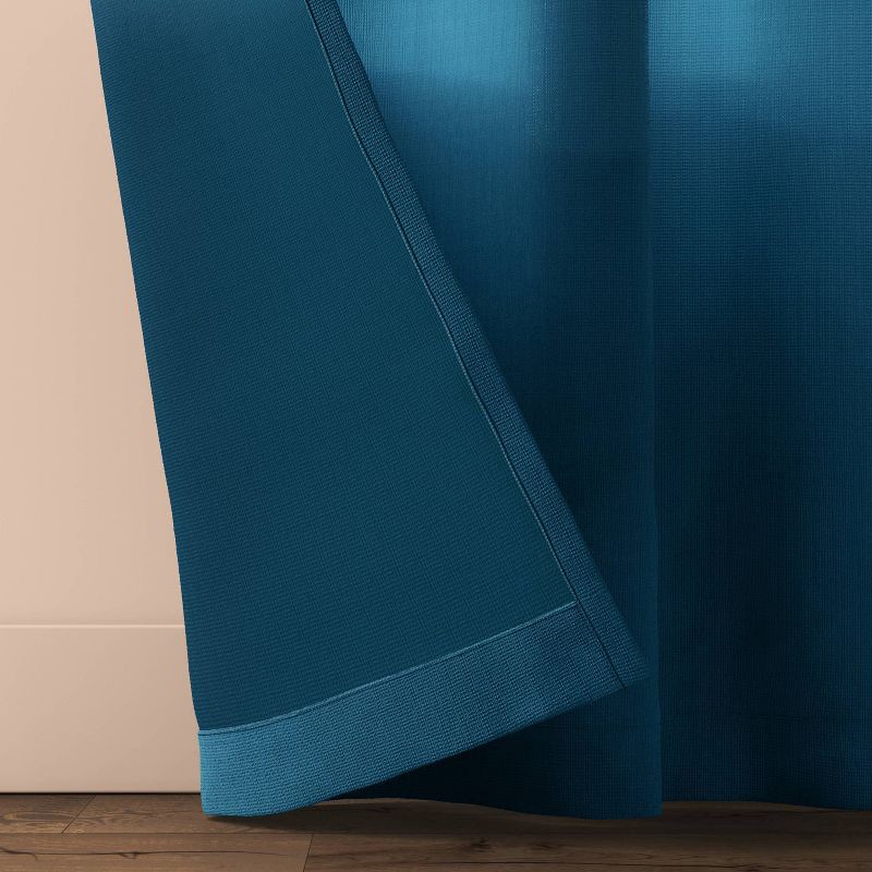 slide 3 of 4, 34"x63" Light Filtering Pebble Satin Curtain Panel with Pinch Pleat Constellation Blue - Threshold™: Luxury Woven Decor, 1 ct