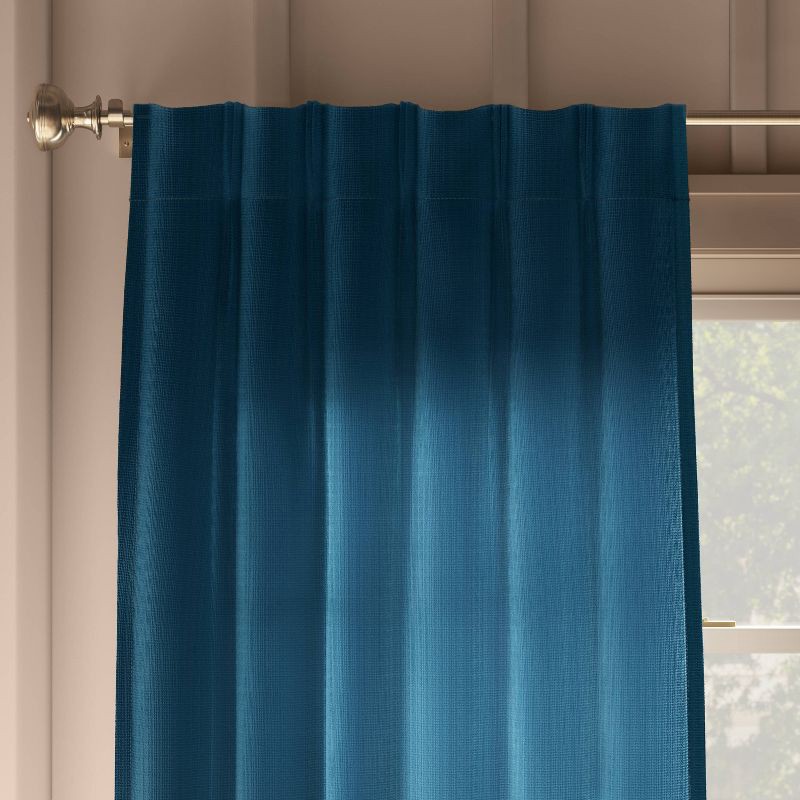 slide 1 of 4, 34"x63" Light Filtering Pebble Satin Curtain Panel with Pinch Pleat Constellation Blue - Threshold™: Luxury Woven Decor, 1 ct