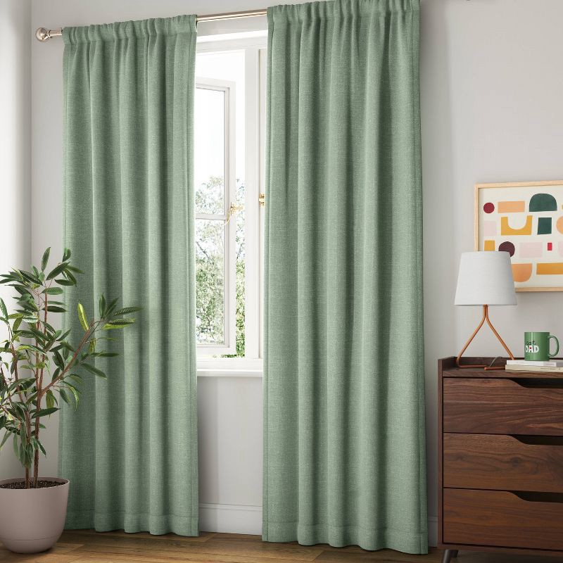 slide 2 of 5, 42"x63" Room Darkening Heathered Thermal Window Curtain Panel Green - Room Essentials™: Energy Efficient, Solid Pattern, 1 ct