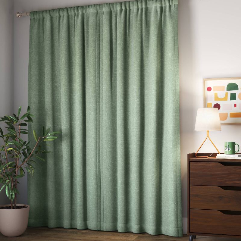 slide 3 of 5, 42"x63" Room Darkening Heathered Thermal Window Curtain Panel Green - Room Essentials™: Energy Efficient, Solid Pattern, 1 ct