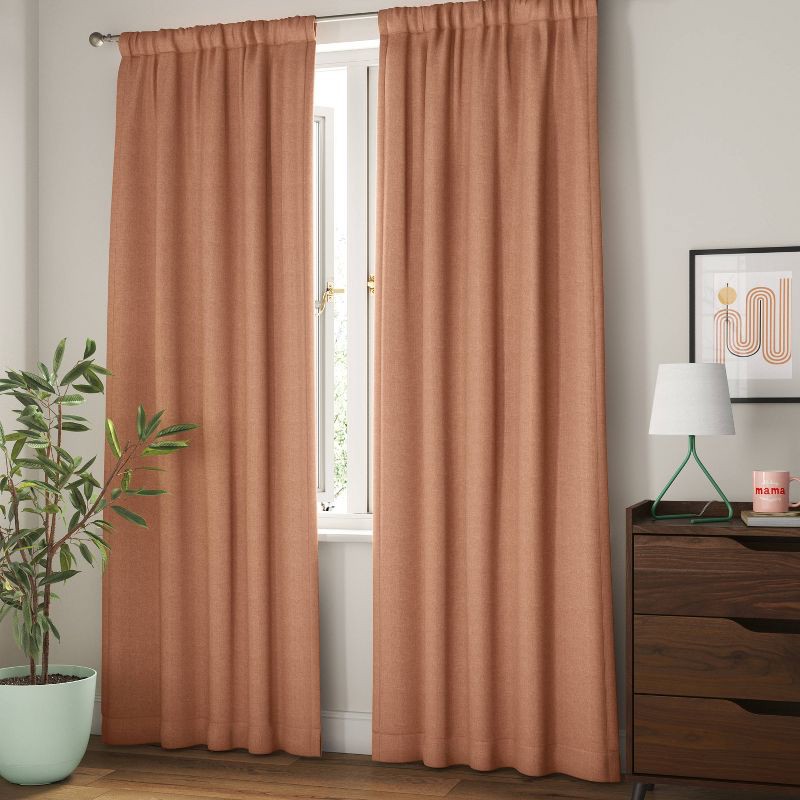 slide 2 of 5, 42"x63" Room Darkening Heathered Thermal Window Curtain Panel Orange - Room Essentials™: Energy Efficient Woven Panel, 1 ct