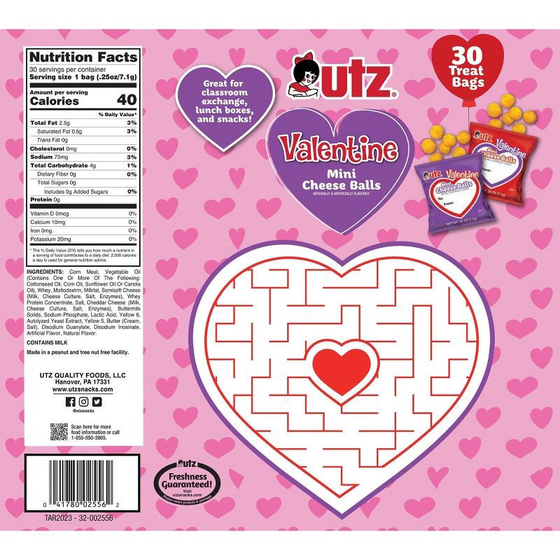 slide 2 of 3, Utz Valentine's Mini Cheese Balls - 7.5oz/30ct, 7.5 oz, 30 ct