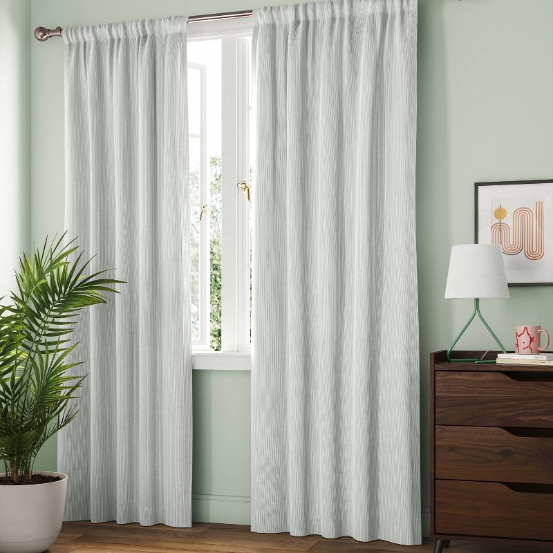 slide 2 of 5, 42"x84" Blackout Baby Striped Window Curtain Panel Gray/Ivory - Room Essentials™: Room Darkening, Energy Efficient, 1 ct