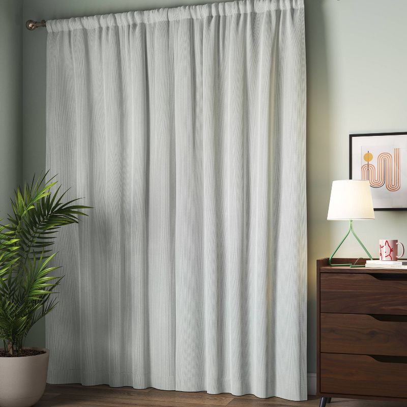 slide 3 of 5, 42"x84" Blackout Baby Striped Window Curtain Panel Gray/Ivory - Room Essentials™: Room Darkening, Energy Efficient, 1 ct