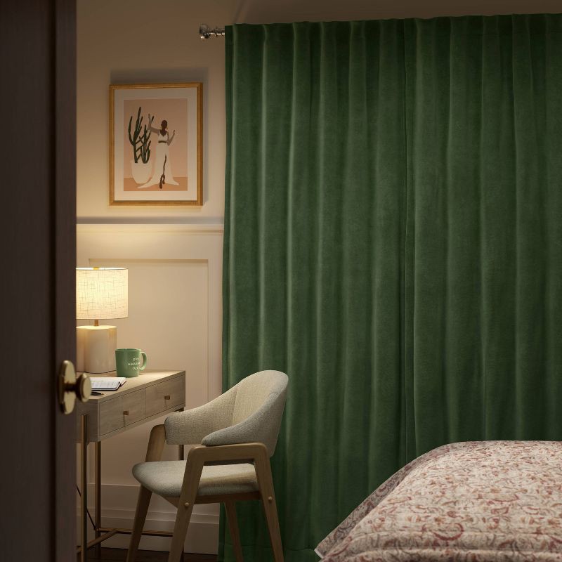 slide 3 of 5, 2pk 50"x63" Blackout Velvet Curtain Panels Green - Threshold™: Solid Woven, Machine Wash, OEKO-TEX Certified, 2 ct