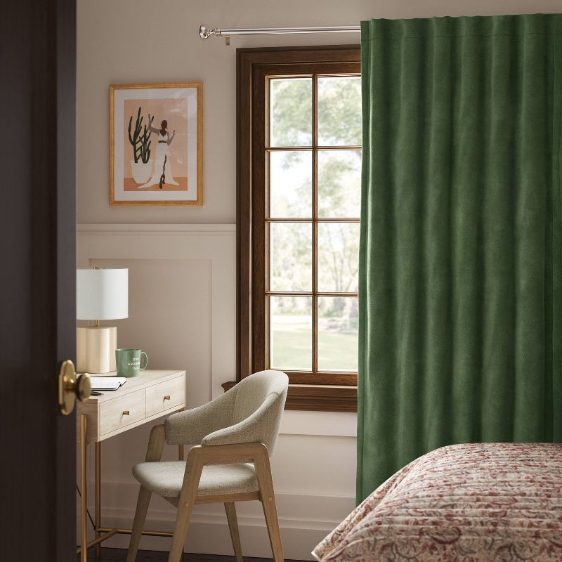slide 2 of 7, 2pk 50"x84" Blackout Velvet Curtain Panels Green - Threshold™: Solid Woven, Machine Washable, OEKO-TEX Certified, 2 ct