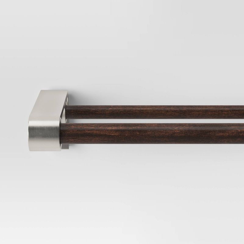slide 1 of 2, 36"-66" Double Curtain Rod with Easy Install Nickel/Dark Brown - Threshold™: Adjustable Aluminum & Steel Set, 1 ct