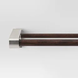 36"-66" Double Curtain Rod with Easy Install Nickel/Dark Brown - Threshold™: Adjustable Aluminum & Steel Set