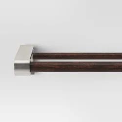36"-66" Double Curtain Rod with Easy Install Nickel/Dark Brown - Threshold™: Adjustable Aluminum & Steel Set