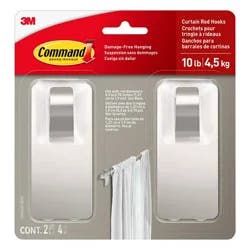 2pk Command Window Hooks Satin Nickel: Curtain Holdbacks & Tiebacks, Satin Finish, Plastic, 6.75" Height, 2 Pieces