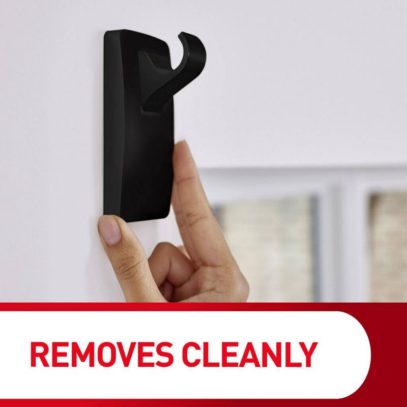 slide 9 of 10, 2pk Command Window Hooks Black: Plastic Curtain Holdbacks & Tiebacks, Brushed Finish, 6.75" Height, 2 Pieces, 2 ct