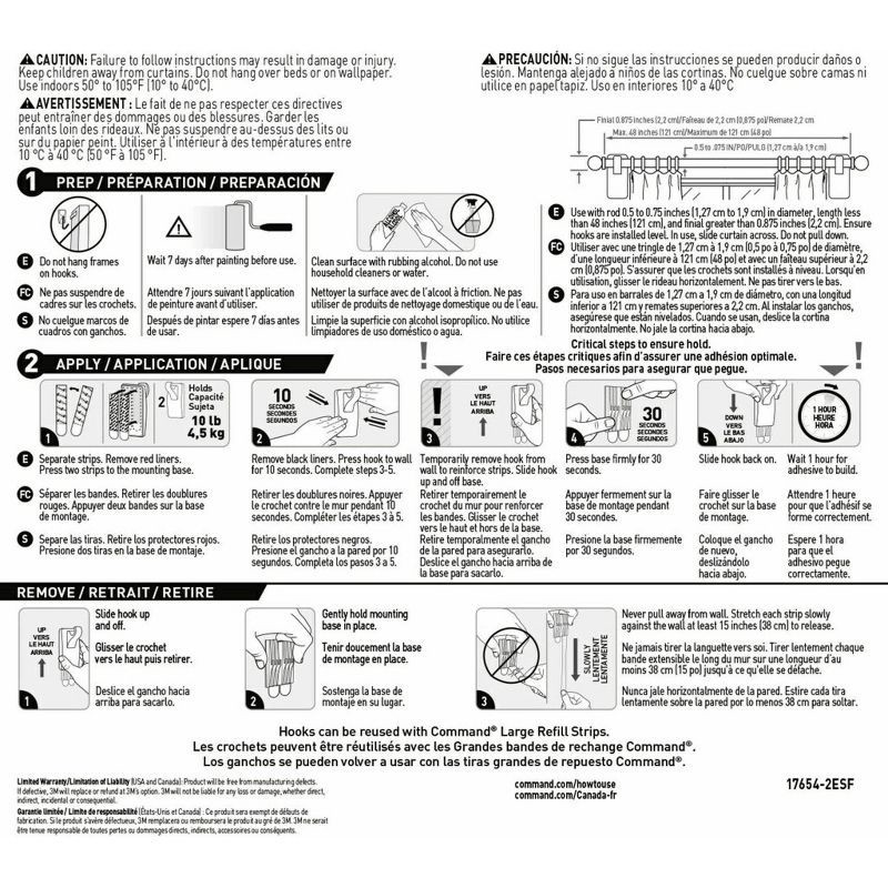 slide 10 of 10, 2pk Command Window Hooks Black: Plastic Curtain Holdbacks & Tiebacks, Brushed Finish, 6.75" Height, 2 Pieces, 2 ct