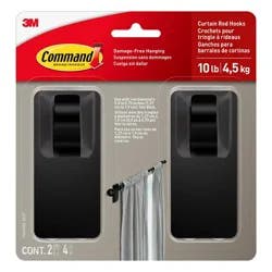 2pk Command Window Hooks Black: Plastic Curtain Holdbacks & Tiebacks, Brushed Finish, 6.75" Height, 2 Pieces