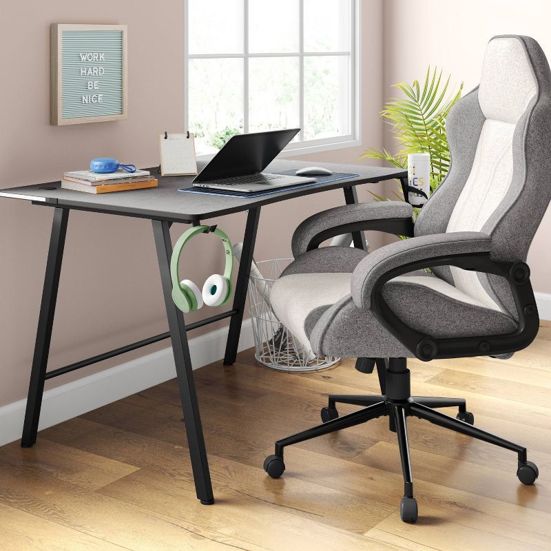 slide 2 of 14, Swivel Gaming Chair Gray - Room Essentials™: Upholstered Computer Desk Chair, Adjustable, Fixed Arms, 1 ct