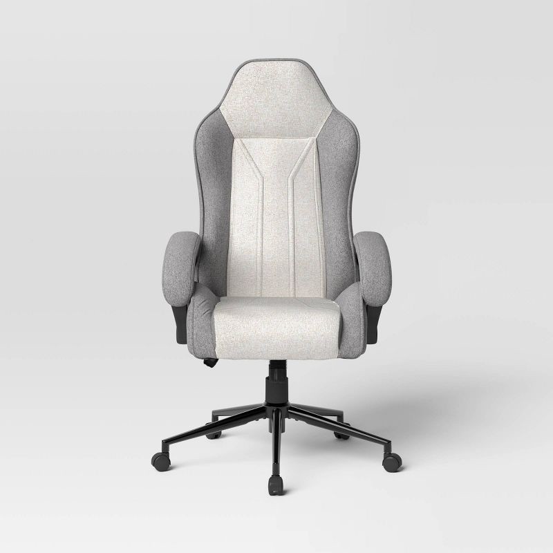 slide 3 of 14, Swivel Gaming Chair Gray - Room Essentials™: Upholstered Computer Desk Chair, Adjustable, Fixed Arms, 1 ct