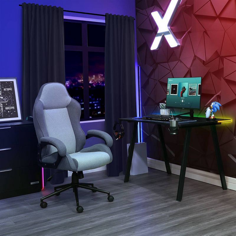 slide 12 of 14, Swivel Gaming Chair Gray - Room Essentials™: Upholstered Computer Desk Chair, Adjustable, Fixed Arms, 1 ct