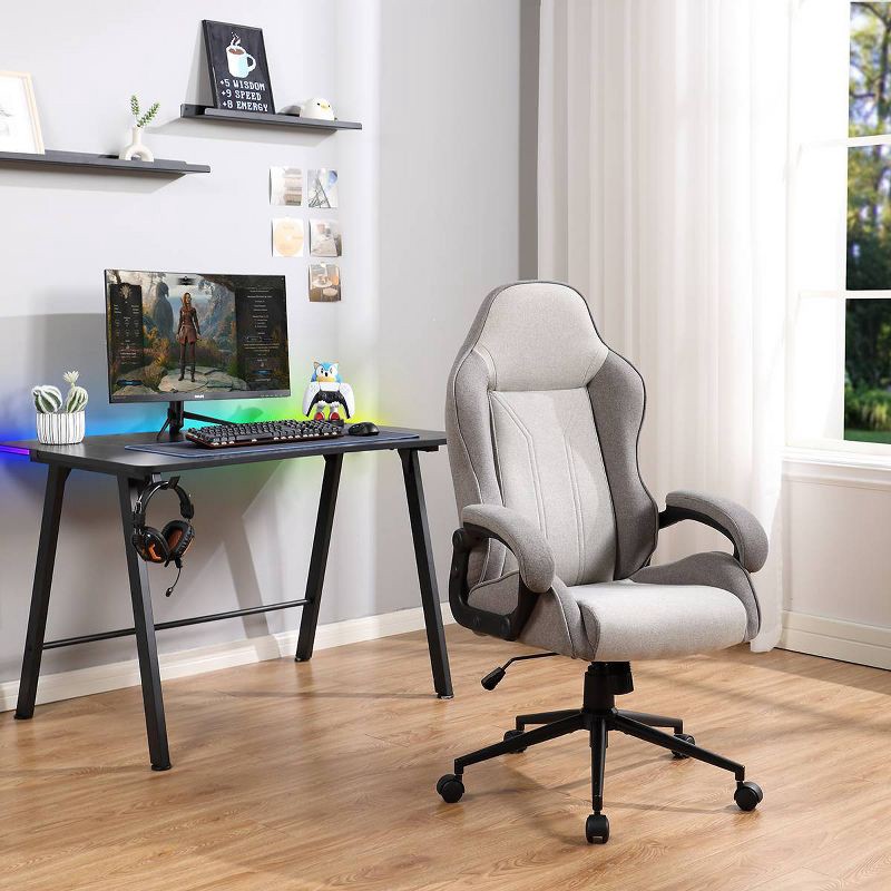 slide 6 of 14, Swivel Gaming Chair Gray - Room Essentials™: Upholstered Computer Desk Chair, Adjustable, Fixed Arms, 1 ct