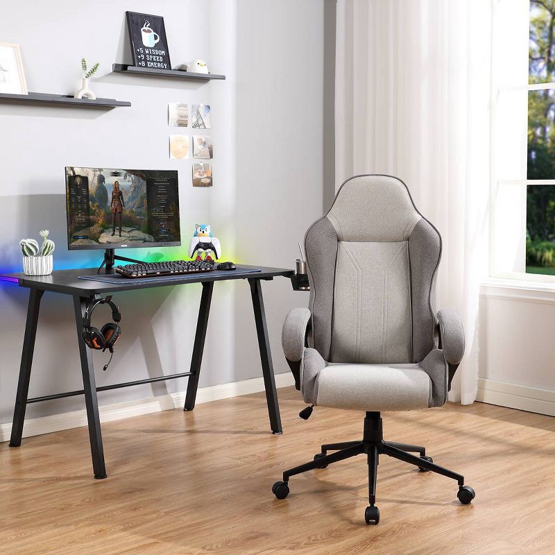 slide 8 of 14, Swivel Gaming Chair Gray - Room Essentials™: Upholstered Computer Desk Chair, Adjustable, Fixed Arms, 1 ct